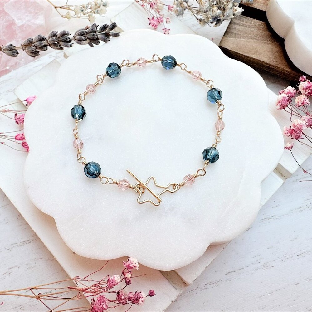 14k Gold-Filled Crystal Bracelet with Star Toggle Clasp | Handmade in BC
